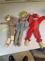 3 Dolls (2 sock dolls and 1 other) Largest 24"