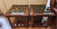 Fantastic Pair of wooden glass top side tables