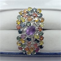 $600 S/Sil Genuine Multi Gemstones 12.3Gm Ring