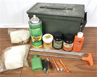 metal ammo can with firearm cleaning supplies