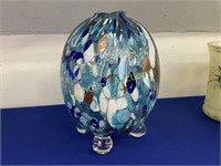 HAND BLOWN ART GLASS BALL FOOTED VASE