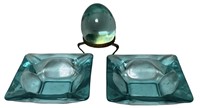 Teal Glass Ashtrays and Egg