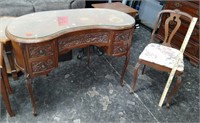 Vintage Kidney Shaped Wooden Desk & Chair