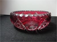 Ruby Red Etched Glass Bowl