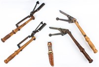 Four Vintage Clay Pigeon Throwers and Knife
