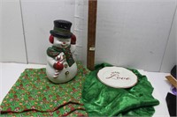 Ceramic Snowman & Misc Items
