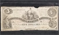 Scarce 1861 Confederate $5 Banknote T-36