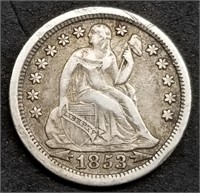 1853 Arrows Seated Liberty Silver Dime XF