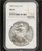 2002 1oz Silver Eagle NGC MS69 Slab