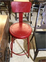 Red Metal Wood Bottom Vintage Kitchen Chair