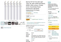 FB3318  T8 LED Tube 8ft 44W 6500K 4500 Lums-12pk