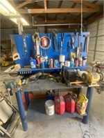 Big workbench, 6’ bench grinder, vice, multiple