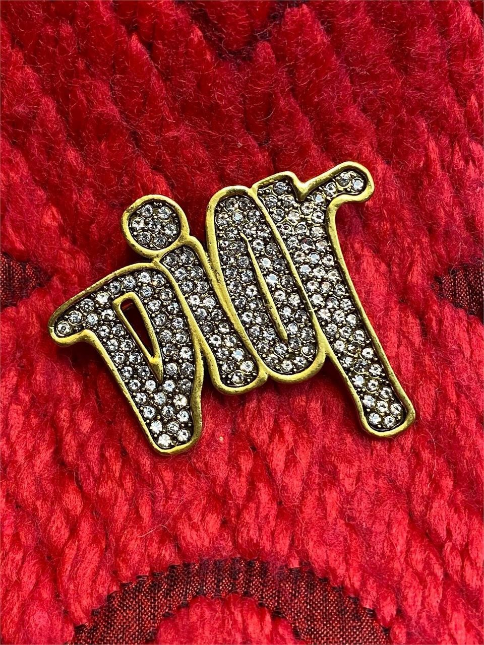 Original Dior Large Gold Rhinestone Pin/Brooch