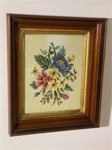 Framed Floral Needlepoint