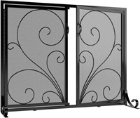 Wrought Iron Fireplace Screen with Metal Mesh