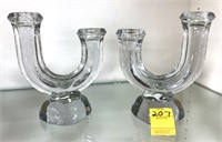 PAIR OF FRENCH ART GLASS CANDLE HOLDERS