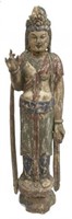 CHINESE CARVED & PAINTED WOOD STANDING GUANYIN