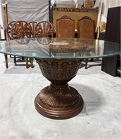 STUNNING 54" GLASS DINING TABLE WITH CARVED BASE