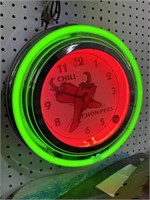 VINTAGE NEON CHILI CHOMPERS WALL CLOCK