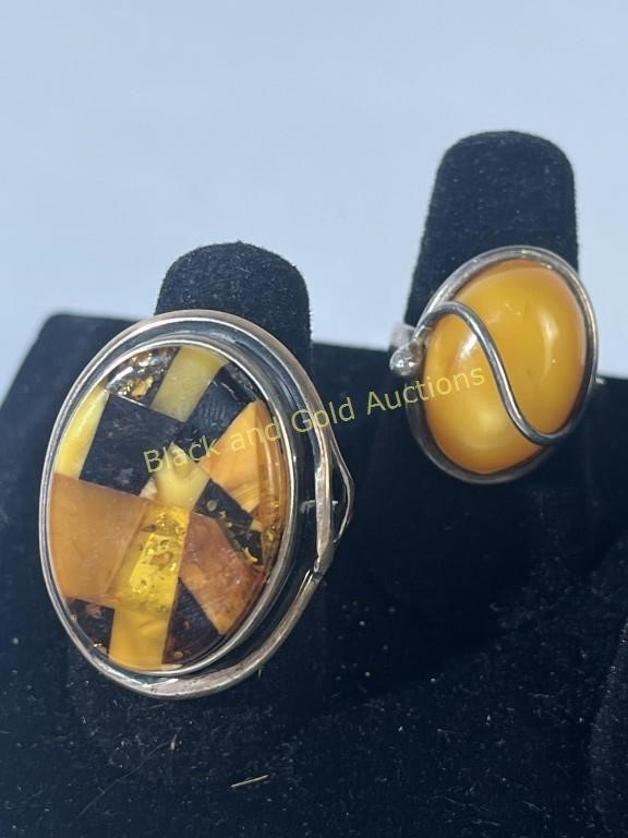 (2) Sterling Silver Yellow Gem Rings