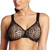 Olga Women's Sheer Leaves Minimizer Bra, Black