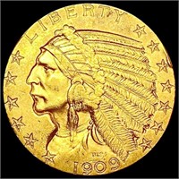 1909-D $5 Gold Half Eagle UNCIRCULATED