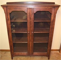 Antique Tiger Oak Double Doored Curio Cabinet