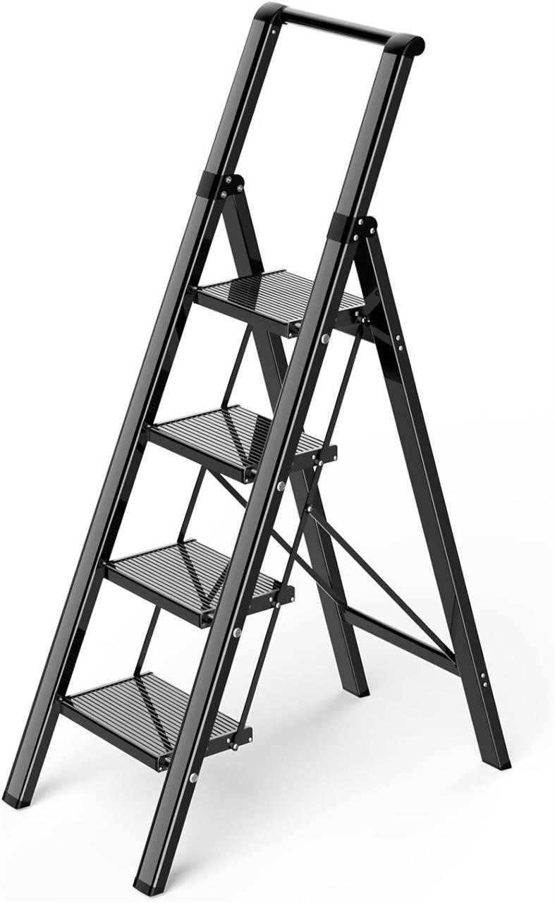 4-Step Ladder  Aluminum  Anti-Slip  Black