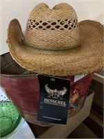 Henschel hat company size large, tan straw hat,