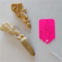 2 Hand Carved Ivory Eagles