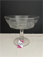 Vtg  Etched Glass Bowl With Pedestal...