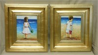 Children on Beach Oil on Canvas, Signed Buford.