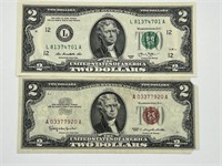 2xpcs $2 U.S. Note Red Seal and UNC