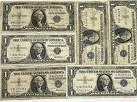 6xpcs $1 U.S. Note Blue Seal