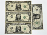 4xpcs Joseph W Barr $1 Note