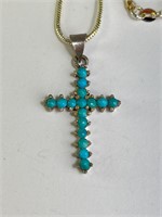 17" Sterling Snake Chain/Sterling Turquoise Cross
