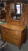 Antique Oak Dresser w/ Mirror, Ornate Hardware