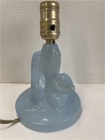 Vintage Lamp Base - Blue Glass - Squirrels