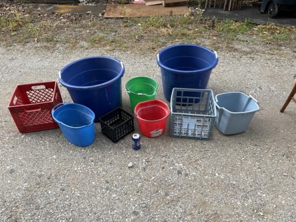 Plastic Milk Crates, Buckets