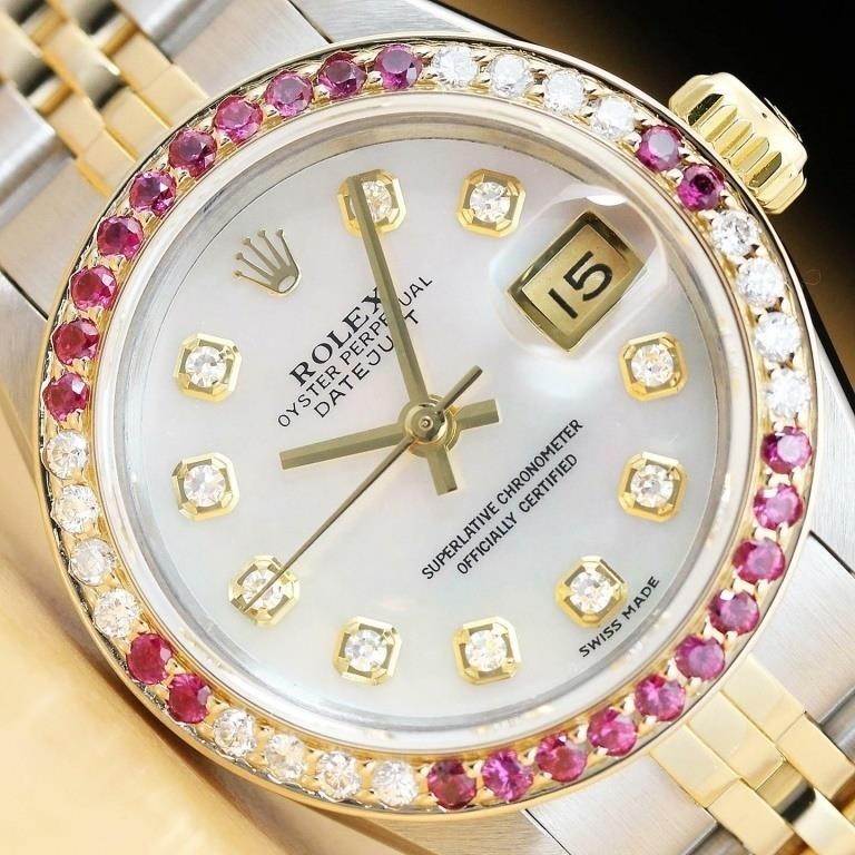 Rolex Ladies Datejust Ruby Diamond Watch.