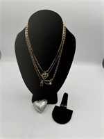 Costume Jewelry, Ring, Necklaces, & Heart Pendant