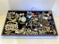 Assorted costume jewelry, pocket watch and more