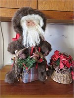 Tall Santa with Faux Fur Lined Coat and Basket