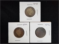 3 Barber Silver Quarters 1896, 1898, 1899