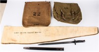 Firearm Lot of Vintage Canvas Items and Bayonet