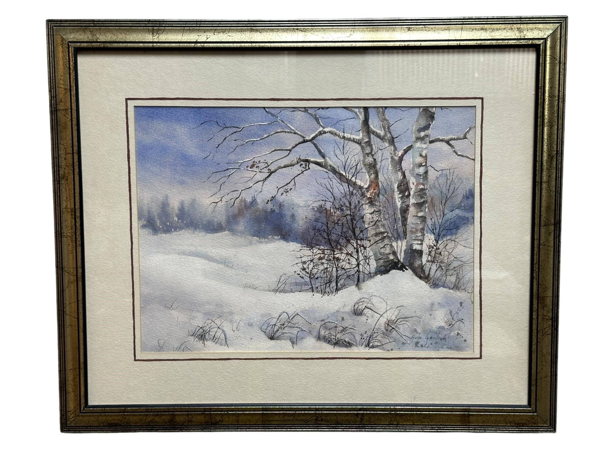Watercolor Painting  Winter Scene Artist Signed