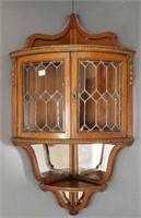 Antique corner wall cabinet with leaded curved