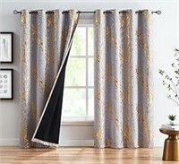 Branch Grey Blackout Curtain Panels for Bedroom 84