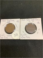 (2) 1864 2 Cent Coins