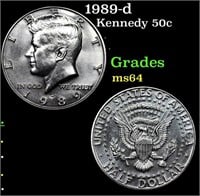 1989-d Kennedy Half Dollar 50c Grades Choice Unc